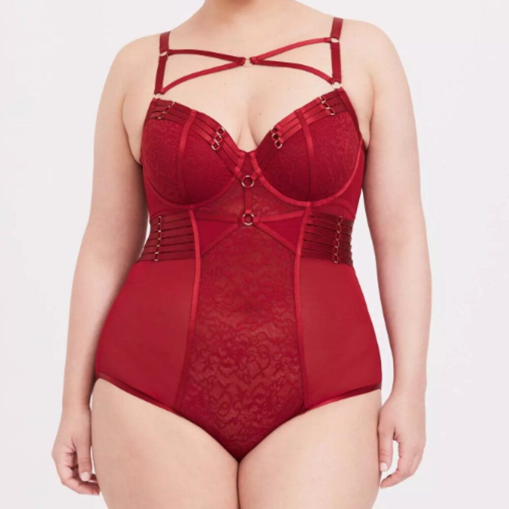 Torrid Straps And Rings Satin Bodysuit
